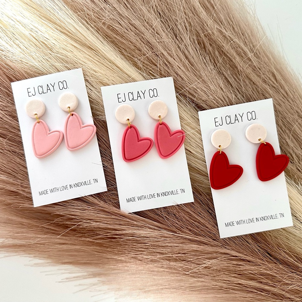 Valentine Heart Dangles Clay Earrings